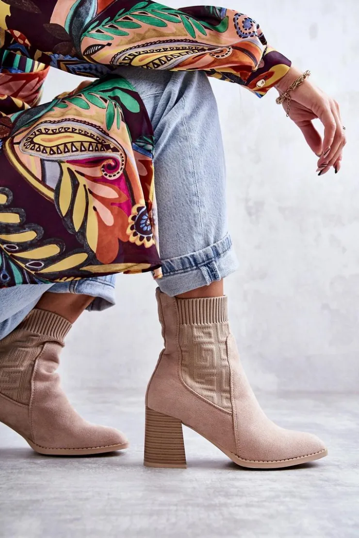 Boto Botki Na Słupku|Botki Zimowe Damskie*Damskie Zamszowe Botki Ze Skarpetą Beżowe Montes