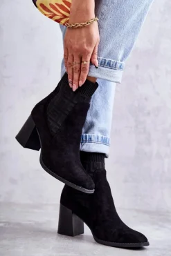 Damskie Boto Damskie Zamszowe Botki Ze Skarpetą Czarne Montes