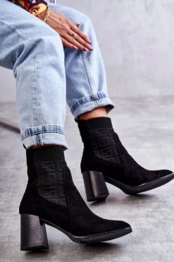 Damskie Boto Damskie Zamszowe Botki Ze Skarpetą Czarne Montes