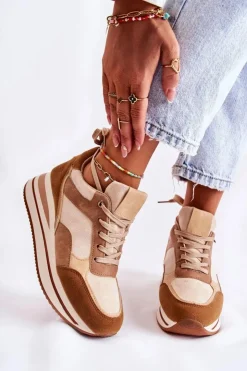 Boto Sneakersy Damskie*Damskie Zamszowe Buty Sportowe Brązowo-Beżowe Elisse