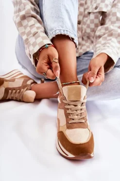 Boto Sneakersy Damskie*Damskie Zamszowe Buty Sportowe Brązowo-Beżowe Elisse