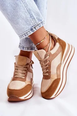 Boto Sneakersy Damskie*Damskie Zamszowe Buty Sportowe Brązowo-Beżowe Elisse