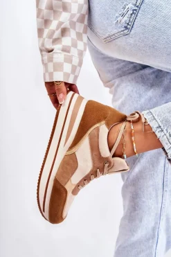 Boto Sneakersy Damskie*Damskie Zamszowe Buty Sportowe Brązowo-Beżowe Elisse