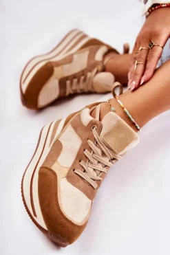 Boto Sneakersy Damskie*Damskie Zamszowe Buty Sportowe Brązowo-Beżowe Elisse