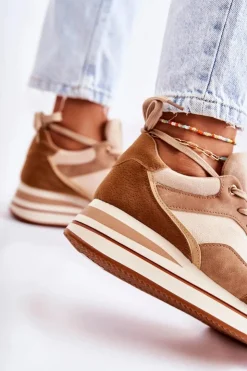 Boto Sneakersy Damskie*Damskie Zamszowe Buty Sportowe Brązowo-Beżowe Elisse