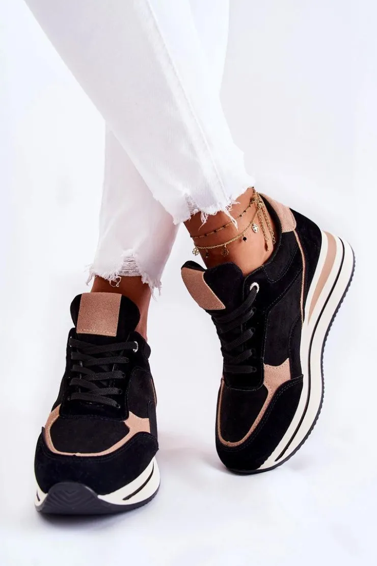 Sale Boto Damskie Zamszowe Buty Sportowe Czarno-Beżowe Elisse