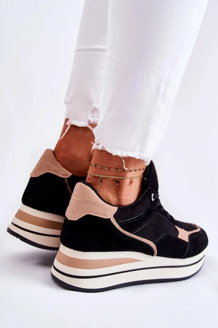 Sale Boto Damskie Zamszowe Buty Sportowe Czarno-Beżowe Elisse
