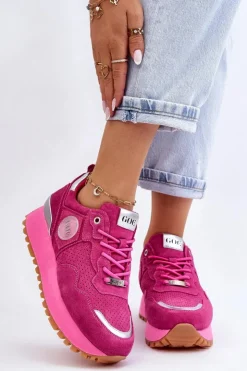 Discount GOE Damskie Zamszowe Buty Sportowe Na Platformie LL2N4002 Fuksja