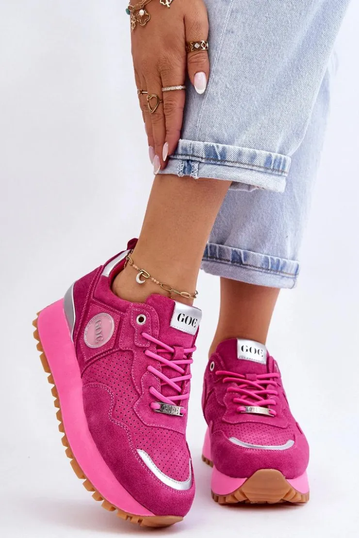 Discount GOE Damskie Zamszowe Buty Sportowe Na Platformie LL2N4002 Fuksja