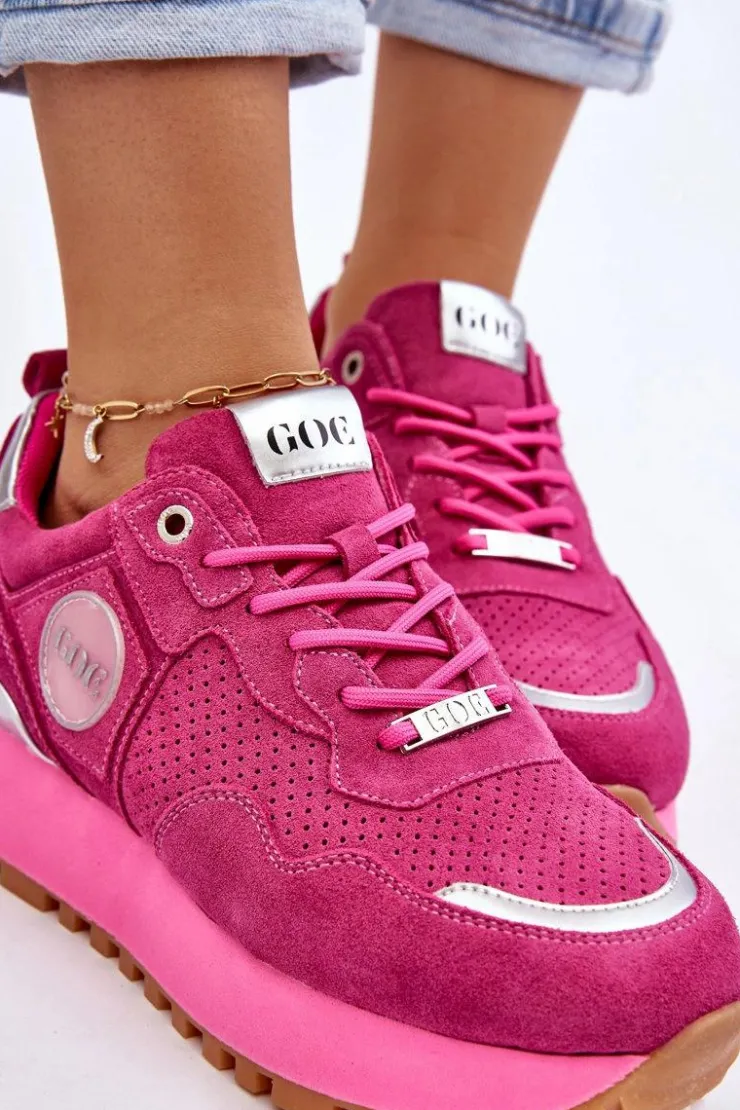 Discount GOE Damskie Zamszowe Buty Sportowe Na Platformie LL2N4002 Fuksja