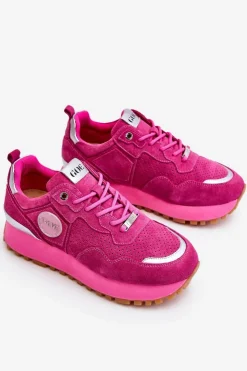 Discount GOE Damskie Zamszowe Buty Sportowe Na Platformie LL2N4002 Fuksja