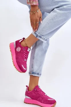 Discount GOE Damskie Zamszowe Buty Sportowe Na Platformie LL2N4002 Fuksja