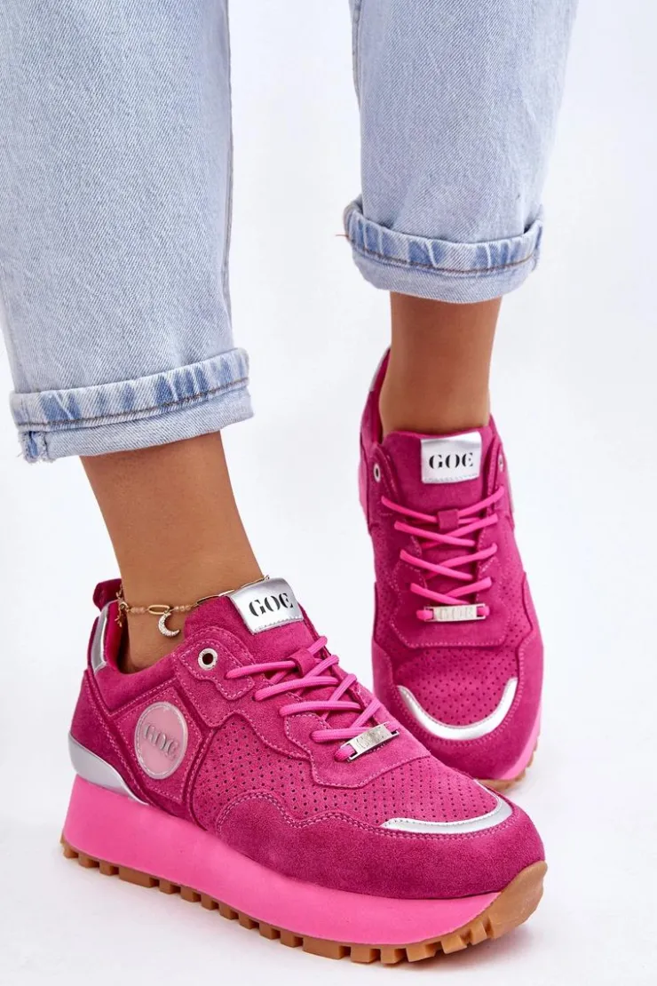 Discount GOE Damskie Zamszowe Buty Sportowe Na Platformie LL2N4002 Fuksja