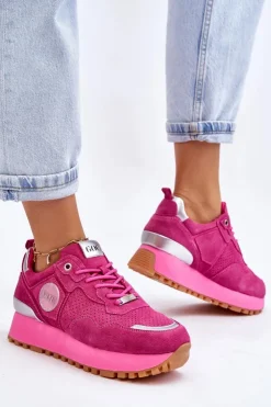 Discount GOE Damskie Zamszowe Buty Sportowe Na Platformie LL2N4002 Fuksja