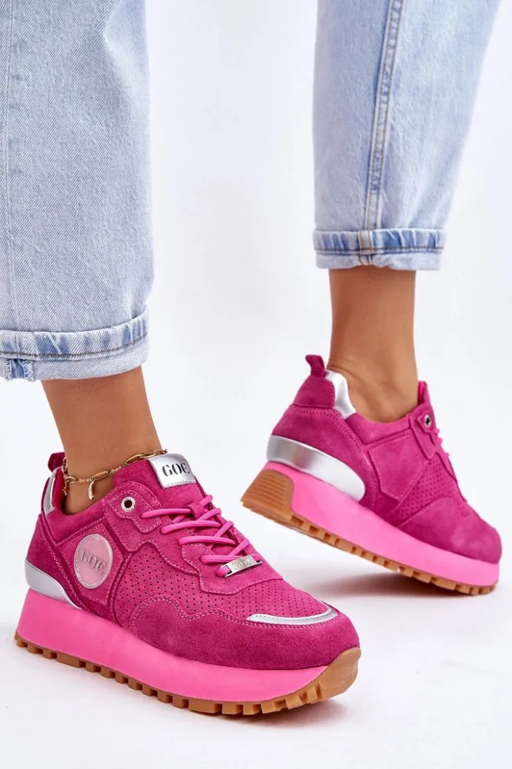 Discount GOE Damskie Zamszowe Buty Sportowe Na Platformie LL2N4002 Fuksja