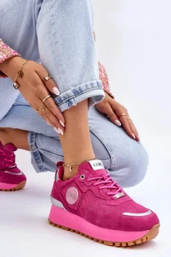 Discount GOE Damskie Zamszowe Buty Sportowe Na Platformie LL2N4002 Fuksja
