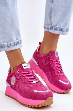 Discount GOE Damskie Zamszowe Buty Sportowe Na Platformie LL2N4002 Fuksja