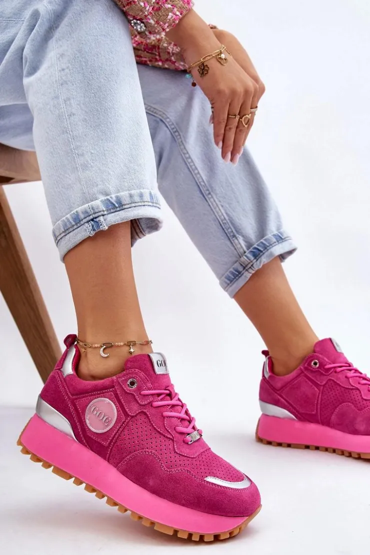Discount GOE Damskie Zamszowe Buty Sportowe Na Platformie LL2N4002 Fuksja