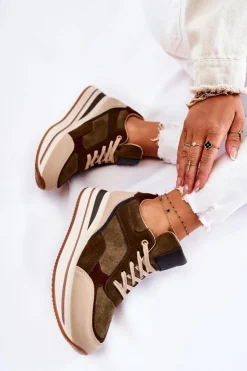 Damskie Boto Damskie Zamszowe Buty Sportowe Zielono-Beżowe Elisse