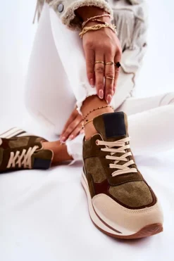 Damskie Boto Damskie Zamszowe Buty Sportowe Zielono-Beżowe Elisse