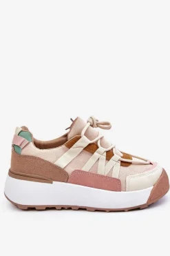 Boto Sneakersy Damskie*Damskie Zamszowe Buty Sportowe Na Platformie Beżowo-Brązowe Rohan