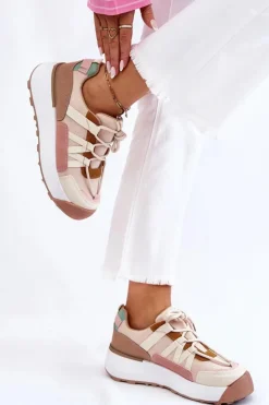 Boto Sneakersy Damskie*Damskie Zamszowe Buty Sportowe Na Platformie Beżowo-Brązowe Rohan