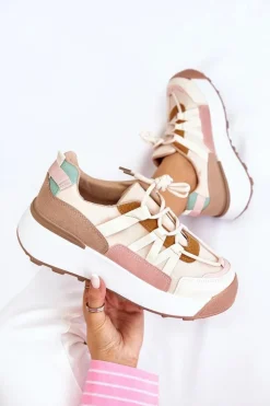 Boto Sneakersy Damskie*Damskie Zamszowe Buty Sportowe Na Platformie Beżowo-Brązowe Rohan