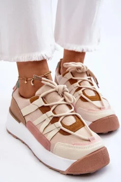 Boto Sneakersy Damskie*Damskie Zamszowe Buty Sportowe Na Platformie Beżowo-Brązowe Rohan