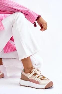 Boto Sneakersy Damskie*Damskie Zamszowe Buty Sportowe Na Platformie Beżowo-Brązowe Rohan