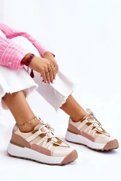 Boto Sneakersy Damskie*Damskie Zamszowe Buty Sportowe Na Platformie Beżowo-Brązowe Rohan