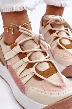 Boto Sneakersy Damskie*Damskie Zamszowe Buty Sportowe Na Platformie Beżowo-Brązowe Rohan