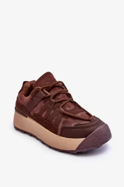 Damskie Boto Damskie Zamszowe Buty Sportowe Na Platformie Brązowe Rohan