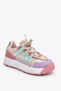 Boto Damskie Zamszowe Buty Sportowe Na Platformie Beżowo-Różowe Rohan