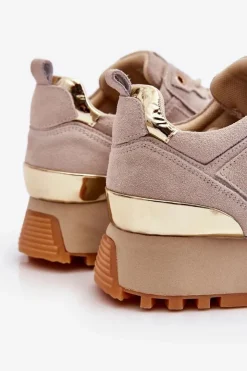 GOE Sneakersy Damskie*Damskie Zamszowe Buty Sportowe Na Platformie LL2N4001 Beżowe