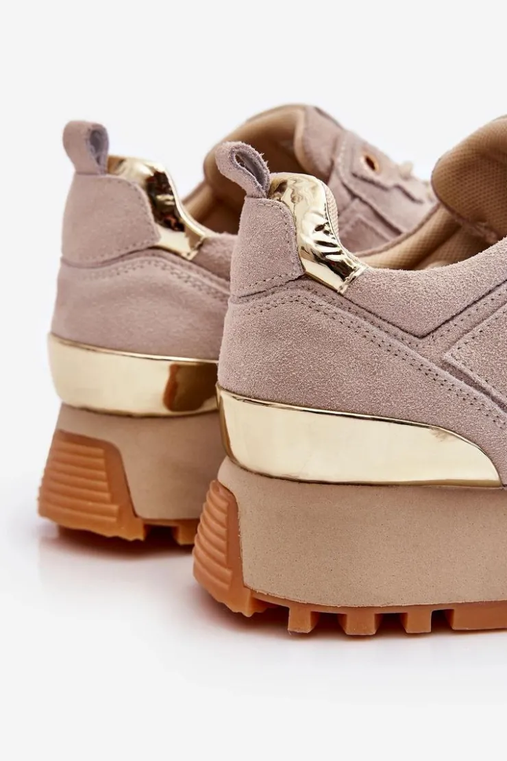 GOE Sneakersy Damskie*Damskie Zamszowe Buty Sportowe Na Platformie LL2N4001 Beżowe