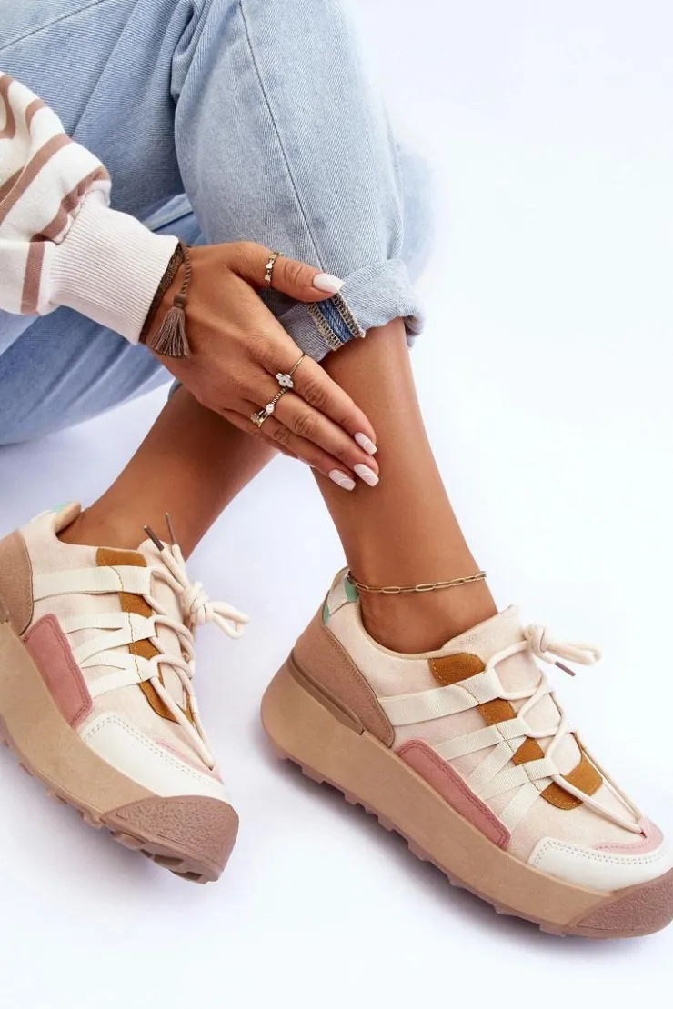 Boto Buty Sportowe Na Platformie|Sneakersy Damskie*Damskie Zamszowe Buty Sportowe Na Platformie Beżowe Rohan
