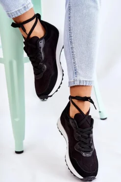 Outlet Boto Damskie Zamszowe Buty Sportowe Czarne Nayla