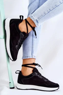 Outlet Boto Damskie Zamszowe Buty Sportowe Czarne Nayla