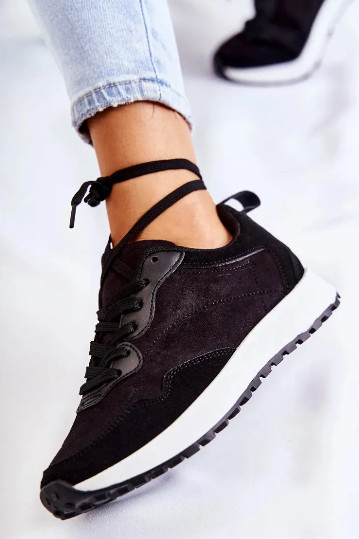 Outlet Boto Damskie Zamszowe Buty Sportowe Czarne Nayla