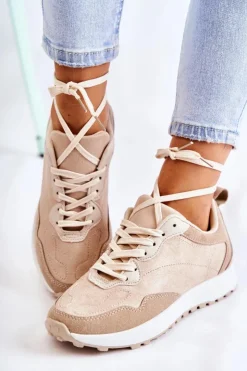 Boto Sneakersy Damskie*Damskie Zamszowe Buty Sportowe Beżowe Nayla
