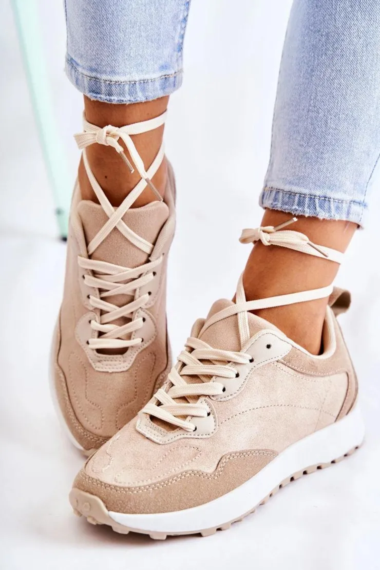 Boto Sneakersy Damskie*Damskie Zamszowe Buty Sportowe Beżowe Nayla