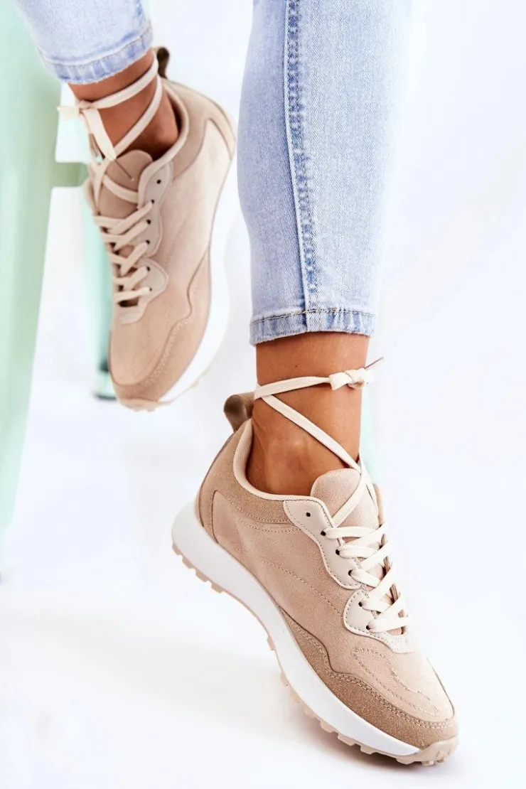 Boto Sneakersy Damskie*Damskie Zamszowe Buty Sportowe Beżowe Nayla