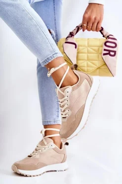 Boto Sneakersy Damskie*Damskie Zamszowe Buty Sportowe Beżowe Nayla