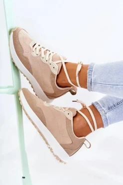 Boto Sneakersy Damskie*Damskie Zamszowe Buty Sportowe Beżowe Nayla
