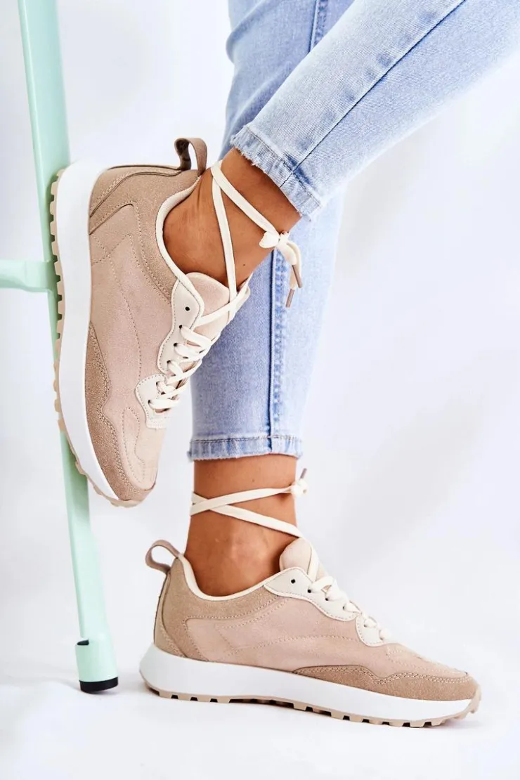 Boto Sneakersy Damskie*Damskie Zamszowe Buty Sportowe Beżowe Nayla