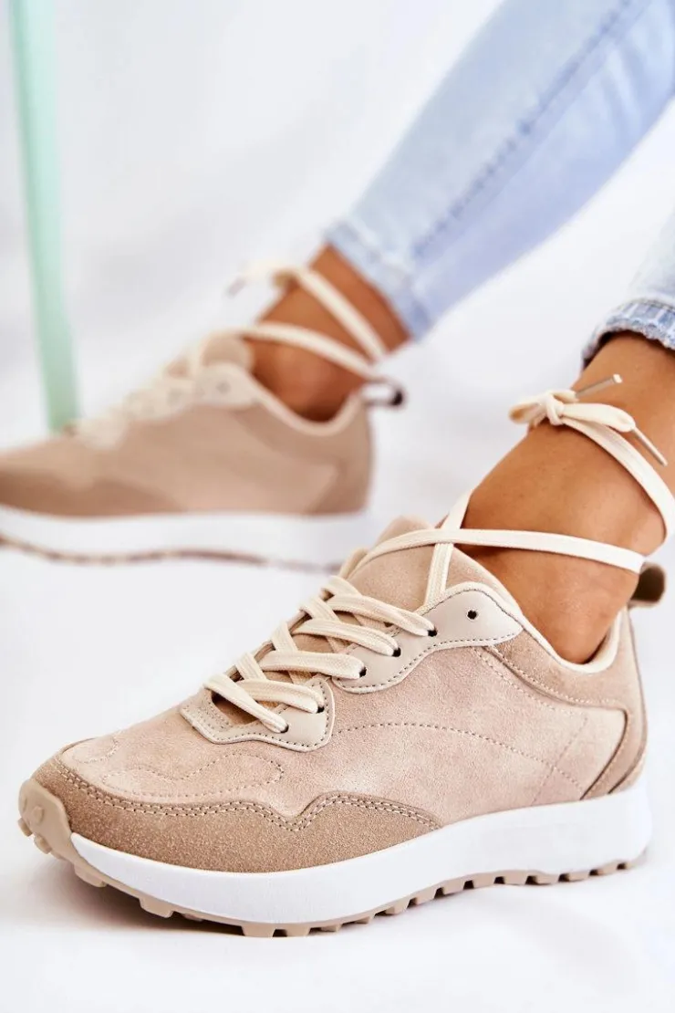 Boto Sneakersy Damskie*Damskie Zamszowe Buty Sportowe Beżowe Nayla