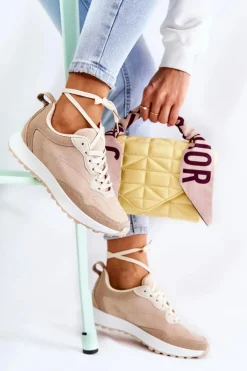 Boto Sneakersy Damskie*Damskie Zamszowe Buty Sportowe Beżowe Nayla