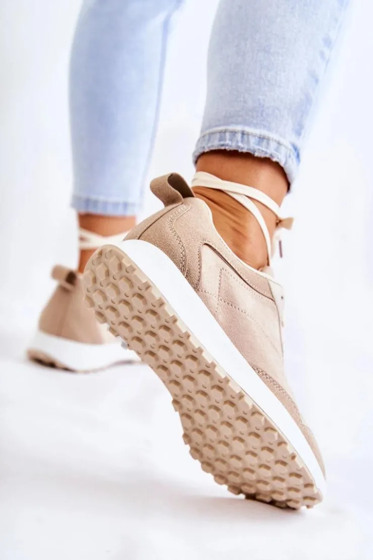 Boto Sneakersy Damskie*Damskie Zamszowe Buty Sportowe Beżowe Nayla