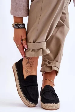 Discount Boto Damskie Zamszowe Espadryle Czarne Keyla