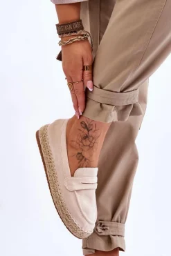 Best Boto Damskie Zamszowe Espadryle Jasnobeżowe Keyla